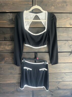 Reformation Black & White Lined Mini Skirt